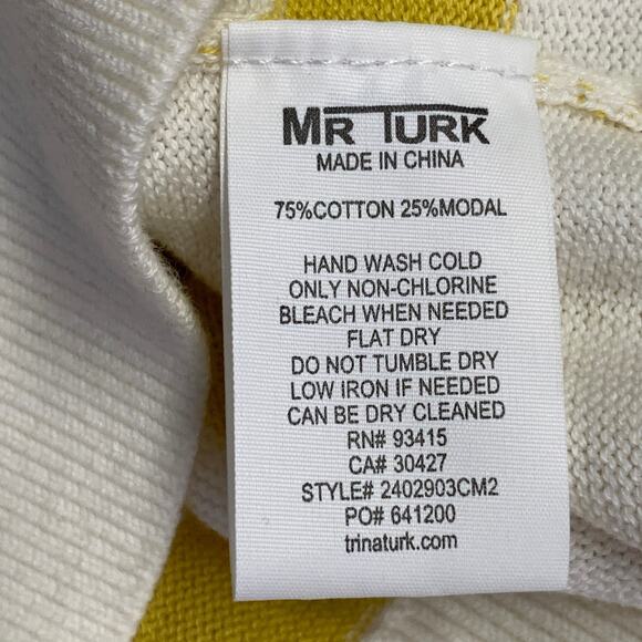 MR TURK Size L Yellow White Pink Flamingo Stripe Cotton Blend Crew Neck Pullover - Picture 6 of 6